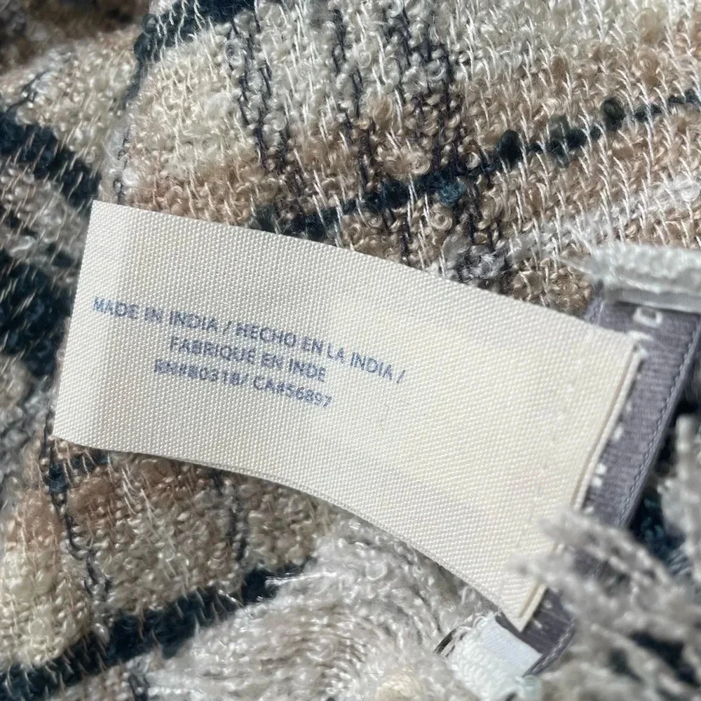 NWT Lucky Brand Textured Plaid Scarf Neutral Wool Blend